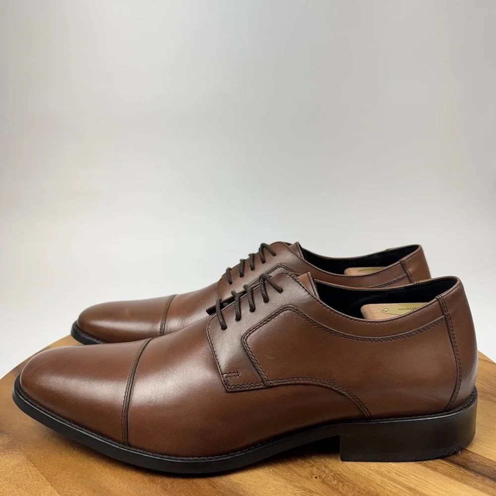 Mens Johnston & Murphy Novick Brown Leather Cap Toe Dress Shoes Oxfords Size 13